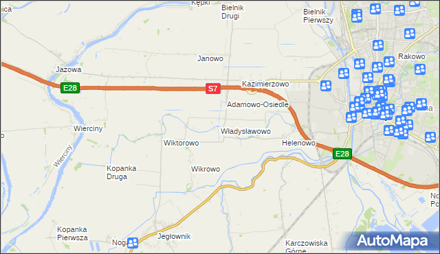 mapa Władysławowo gmina Elbląg, Władysławowo gmina Elbląg na mapie Targeo