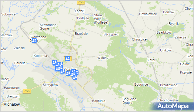 mapa Włochy gmina Pińczów, Włochy gmina Pińczów na mapie Targeo