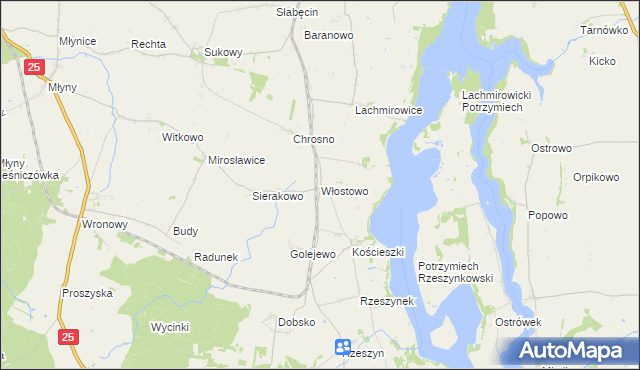 mapa Włostowo gmina Jeziora Wielkie, Włostowo gmina Jeziora Wielkie na mapie Targeo