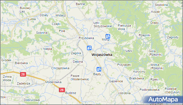 mapa Wojaszówka, Wojaszówka na mapie Targeo