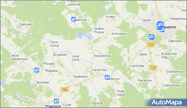 mapa Wojciechów gmina Krasocin, Wojciechów gmina Krasocin na mapie Targeo