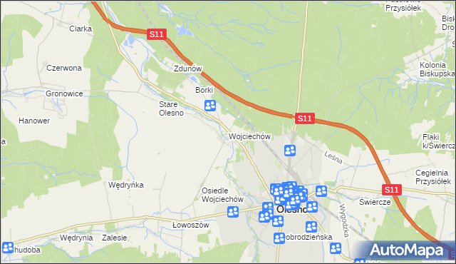 mapa Wojciechów gmina Olesno, Wojciechów gmina Olesno na mapie Targeo