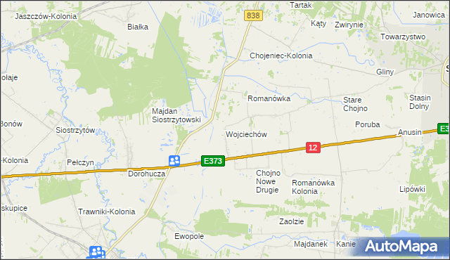 mapa Wojciechów gmina Siedliszcze, Wojciechów gmina Siedliszcze na mapie Targeo