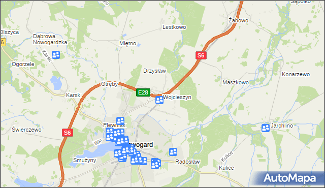 mapa Wojcieszyn gmina Nowogard, Wojcieszyn gmina Nowogard na mapie Targeo