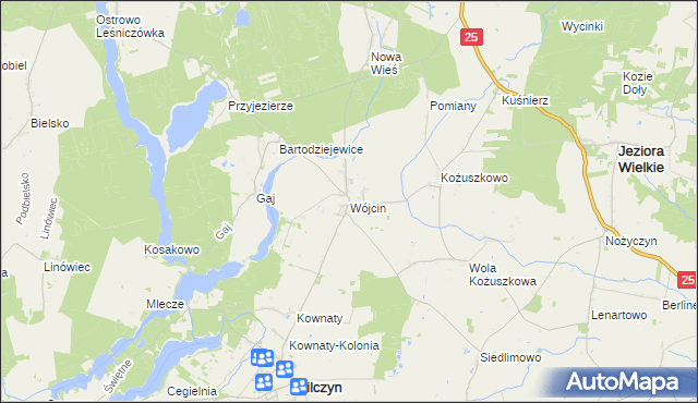 mapa Wójcin gmina Jeziora Wielkie, Wójcin gmina Jeziora Wielkie na mapie Targeo