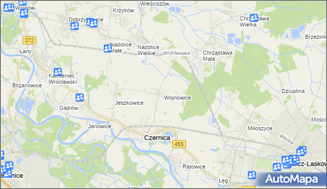 mapa Wojnowice gmina Czernica, Wojnowice gmina Czernica na mapie Targeo