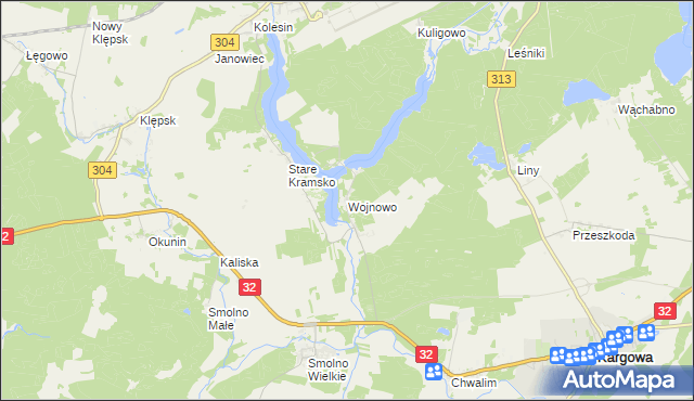 mapa Wojnowo gmina Kargowa, Wojnowo gmina Kargowa na mapie Targeo