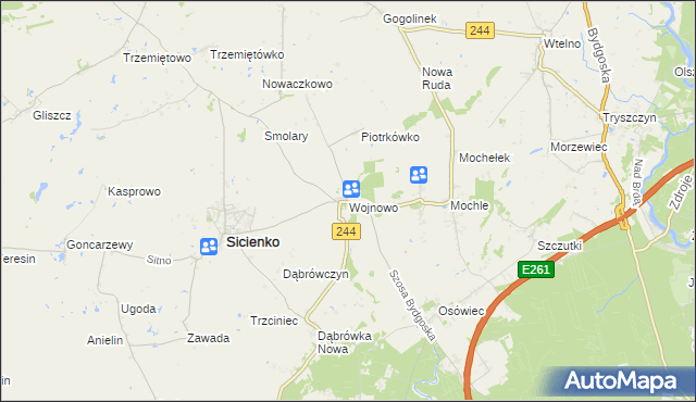 mapa Wojnowo gmina Sicienko, Wojnowo gmina Sicienko na mapie Targeo