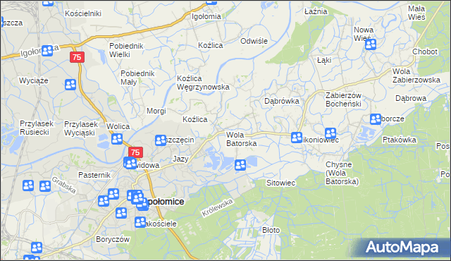 mapa Wola Batorska, Wola Batorska na mapie Targeo