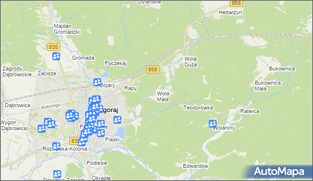 mapa Wola Mała gmina Biłgoraj, Wola Mała gmina Biłgoraj na mapie Targeo