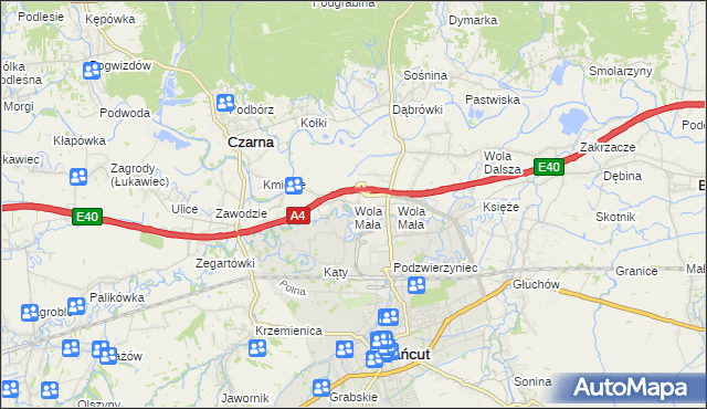 mapa Wola Mała gmina Czarna, Wola Mała gmina Czarna na mapie Targeo