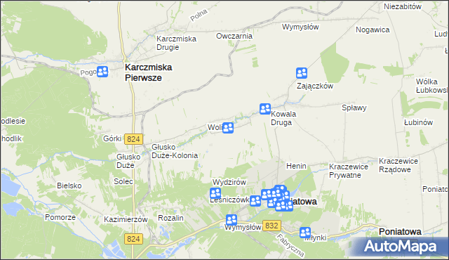 mapa Wolica-Kolonia gmina Karczmiska, Wolica-Kolonia gmina Karczmiska na mapie Targeo