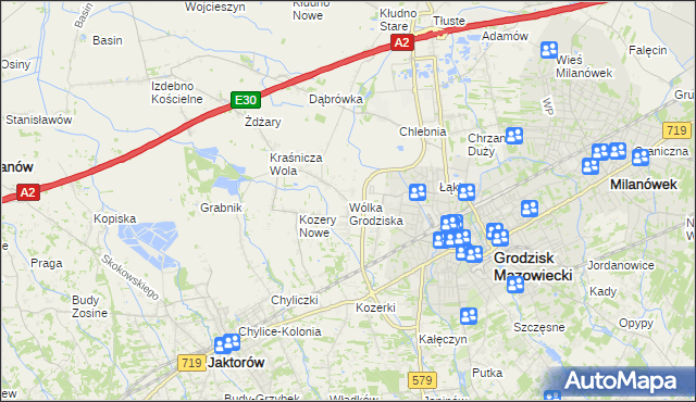 mapa Wólka Grodziska gmina Grodzisk Mazowiecki, Wólka Grodziska gmina Grodzisk Mazowiecki na mapie Targeo