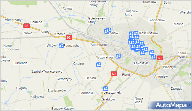 mapa Woźniaków, Woźniaków na mapie Targeo