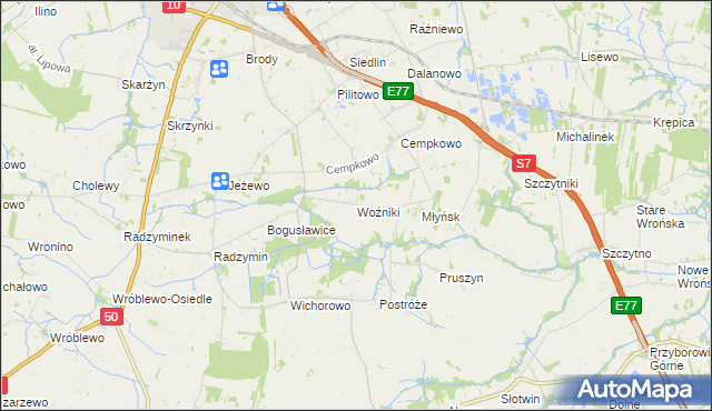 mapa Woźniki gmina Płońsk, Woźniki gmina Płońsk na mapie Targeo