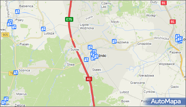 mapa Woźniki powiat lubliniecki, Woźniki powiat lubliniecki na mapie Targeo