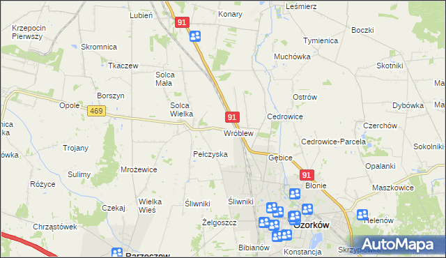 mapa Wróblew gmina Ozorków, Wróblew gmina Ozorków na mapie Targeo