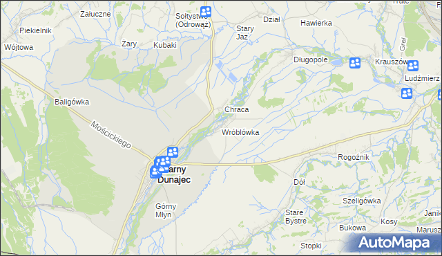 mapa Wróblówka gmina Czarny Dunajec, Wróblówka gmina Czarny Dunajec na mapie Targeo