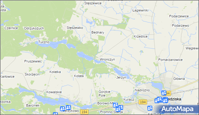 mapa Wronczyn gmina Pobiedziska, Wronczyn gmina Pobiedziska na mapie Targeo