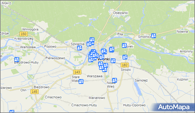 mapa Wronki powiat szamotulski, Wronki powiat szamotulski na mapie Targeo