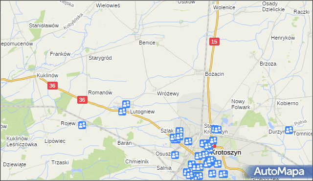mapa Wróżewy, Wróżewy na mapie Targeo