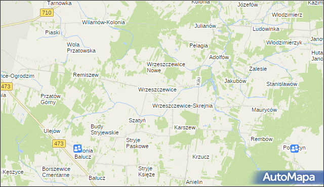 mapa Wrzeszczewice-Tomaszew, Wrzeszczewice-Tomaszew na mapie Targeo