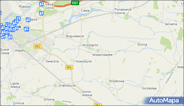 mapa Wszechświęte gmina Oleśnica, Wszechświęte gmina Oleśnica na mapie Targeo