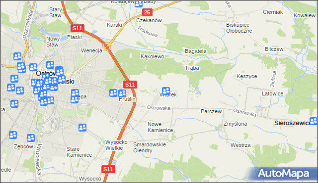 mapa Wtórek gmina Ostrów Wielkopolski, Wtórek gmina Ostrów Wielkopolski na mapie Targeo