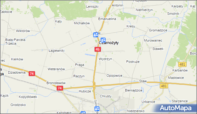 mapa Wydrzyn gmina Czarnożyły, Wydrzyn gmina Czarnożyły na mapie Targeo