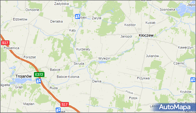 mapa Wylezin gmina Kłoczew, Wylezin gmina Kłoczew na mapie Targeo