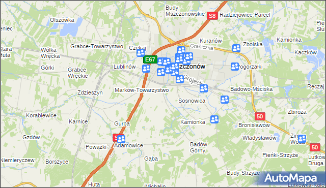 mapa Wymysłów gmina Mszczonów, Wymysłów gmina Mszczonów na mapie Targeo