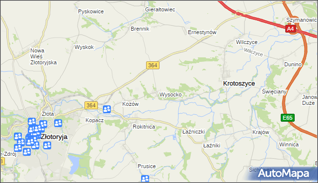mapa Wysocko gmina Złotoryja, Wysocko gmina Złotoryja na mapie Targeo