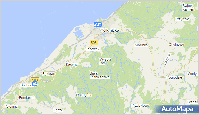 mapa Wysoki Bór, Wysoki Bór na mapie Targeo