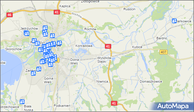 mapa Wyszków Śląski, Wyszków Śląski na mapie Targeo