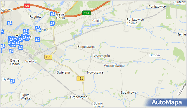 mapa Wyszogród gmina Oleśnica, Wyszogród gmina Oleśnica na mapie Targeo