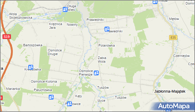 mapa Żabia Wola gmina Strzyżewice, Żabia Wola gmina Strzyżewice na mapie Targeo