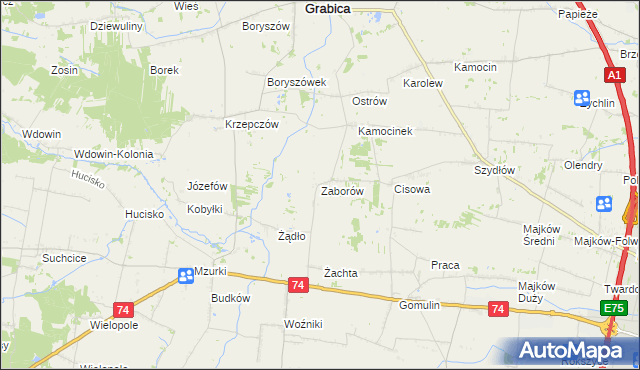 mapa Zaborów gmina Grabica, Zaborów gmina Grabica na mapie Targeo