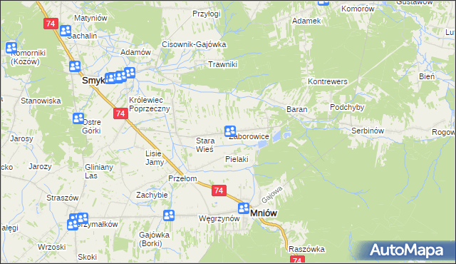 mapa Zaborowice gmina Mniów, Zaborowice gmina Mniów na mapie Targeo