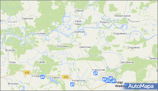 mapa Zaborowo gmina Książ Wielkopolski, Zaborowo gmina Książ Wielkopolski na mapie Targeo