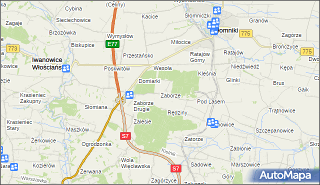 mapa Zaborze gmina Słomniki, Zaborze gmina Słomniki na mapie Targeo