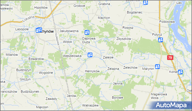 mapa Zadębie gmina Chynów, Zadębie gmina Chynów na mapie Targeo