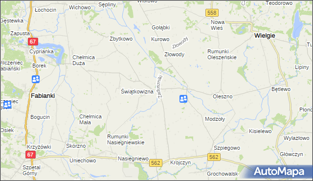 mapa Zaduszniki gmina Wielgie, Zaduszniki gmina Wielgie na mapie Targeo