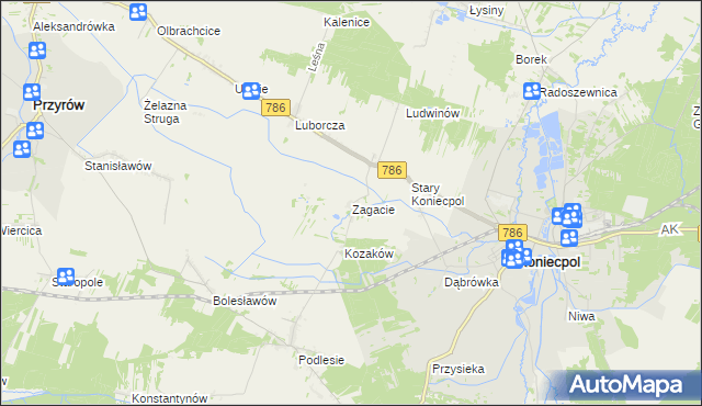 mapa Zagacie gmina Koniecpol, Zagacie gmina Koniecpol na mapie Targeo