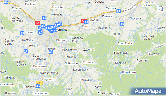 mapa Zagórnik gmina Andrychów, Zagórnik gmina Andrychów na mapie Targeo