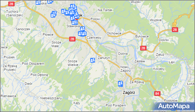 mapa Zahutyń, Zahutyń na mapie Targeo