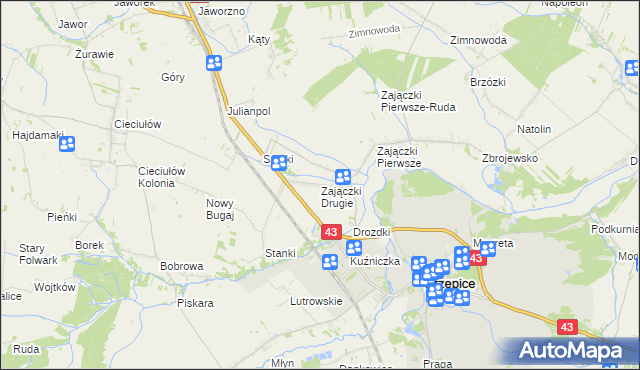 mapa Zajączki Drugie, Zajączki Drugie na mapie Targeo