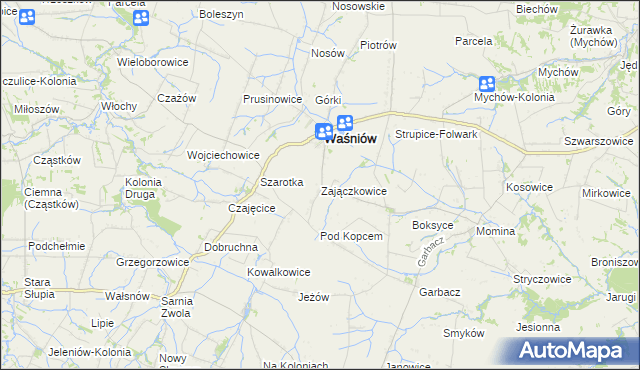 mapa Zajączkowice gmina Waśniów, Zajączkowice gmina Waśniów na mapie Targeo