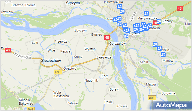 mapa Zajezierze gmina Sieciechów, Zajezierze gmina Sieciechów na mapie Targeo