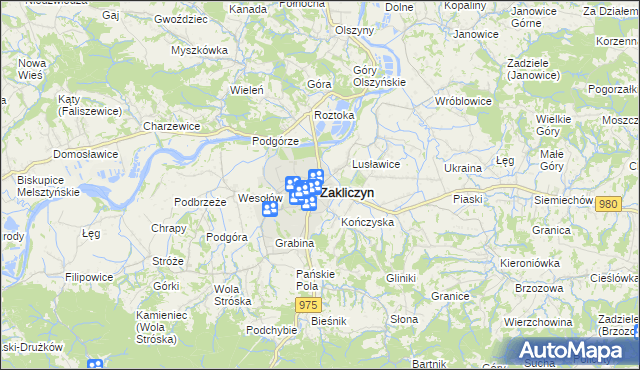 mapa Zakliczyn powiat tarnowski, Zakliczyn powiat tarnowski na mapie Targeo