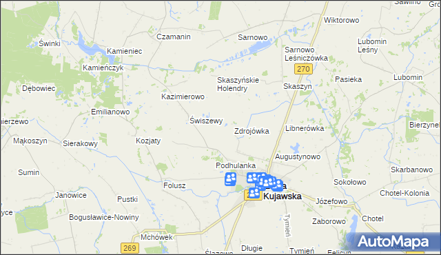 mapa Zakręty gmina Izbica Kujawska, Zakręty gmina Izbica Kujawska na mapie Targeo
